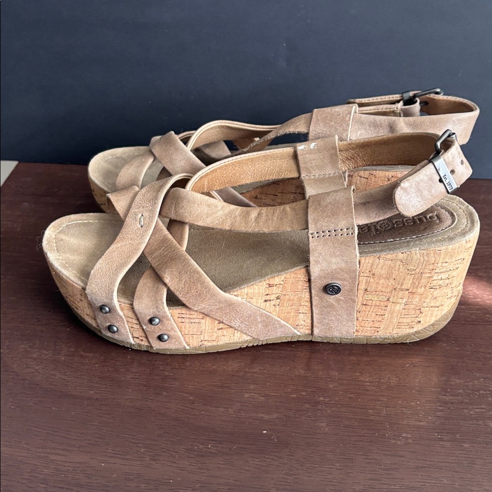 Bussola Beige Leather cork wedge Sandals - Picture 6 of 9